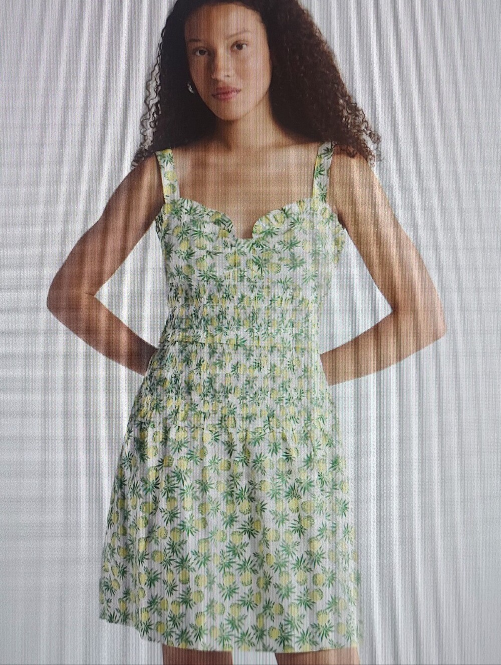 Floral Smocked Sundress in White and Green - Sleeveless Mini Dress Pineapples